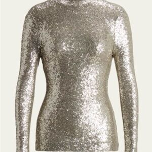 Ralph Lauren Gold Sequin Turtleneck Blouse Top